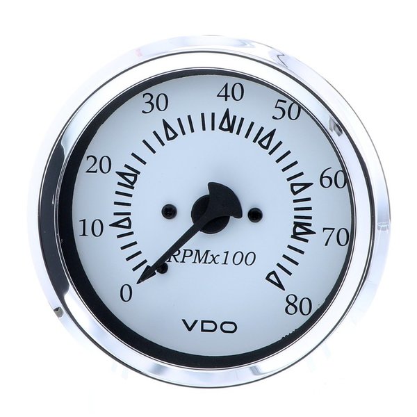 Vdo Cockpit Marine 85MM (3-3/8 Inch) Outboard Tachometer - White Dial/Chrome Bezel 333-15275